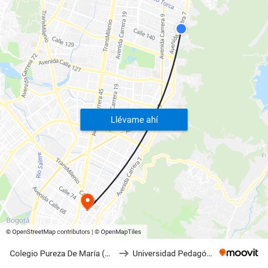 Colegio Pureza De María (Ak 7 - Cl 147) (A) to Universidad Pedagógica Nacional map