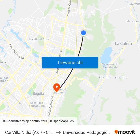 Cai Villa Nidia (Ak 7 - Cl 162a) (A) to Universidad Pedagógica Nacional map