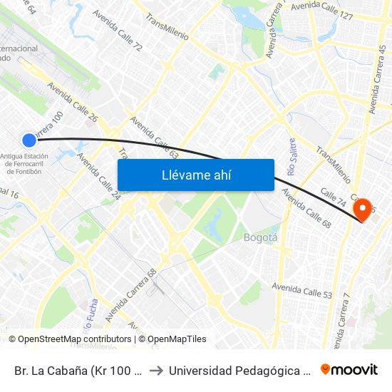 Br. La Cabaña (Kr 100 - Cl 22i) to Universidad Pedagógica Nacional map