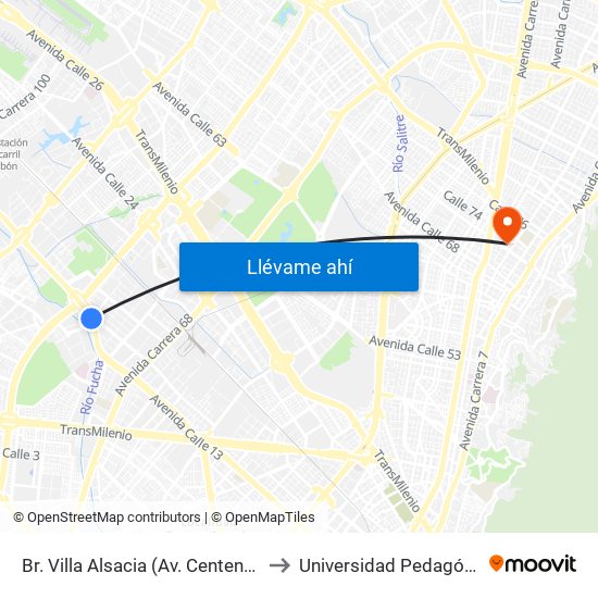Br. Villa Alsacia (Av. Centenario - Av. Boyacá) to Universidad Pedagógica Nacional map
