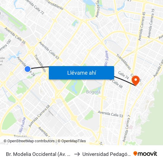 Br. Modelia Occidental (Av. Esperanza - Kr 81) to Universidad Pedagógica Nacional map