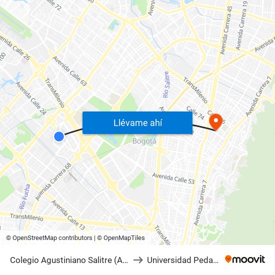 Colegio Agustiniano Salitre (Av. La Esperanza - Kr 69b) to Universidad Pedagógica Nacional map