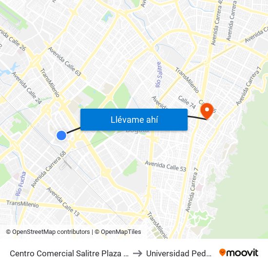 Centro Comercial Salitre Plaza (Av. La Esperanza - Kr 68b) to Universidad Pedagógica Nacional map