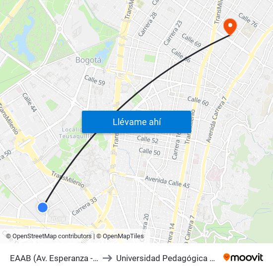 EAAB (Av. Esperanza - Kr 37) to Universidad Pedagógica Nacional map