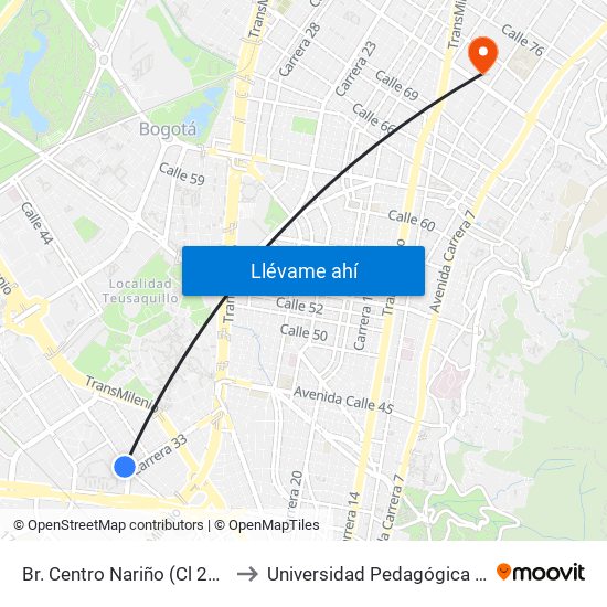 Br. Centro Nariño (Cl 25 - Kr 33) to Universidad Pedagógica Nacional map