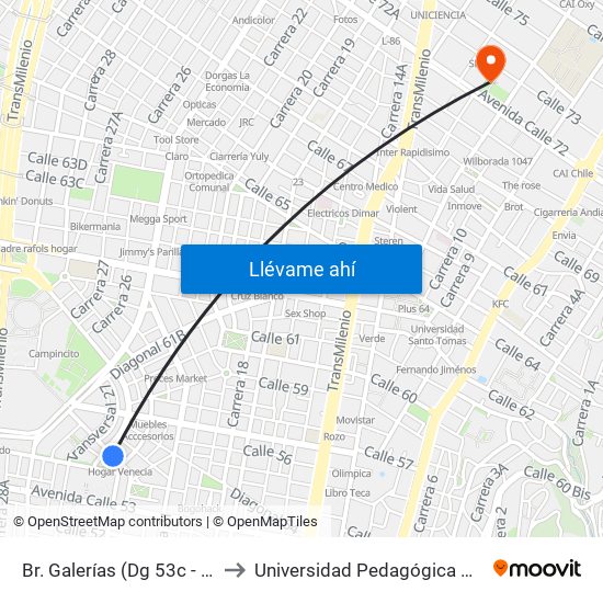 Br. Galerías (Dg 53c - Ak 24) to Universidad Pedagógica Nacional map