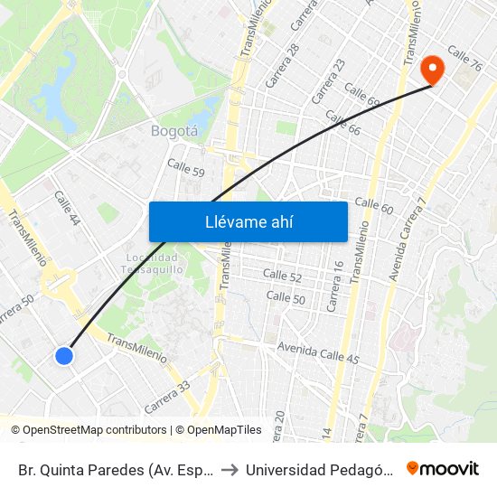 Br. Quinta Paredes (Av. Esperanza - Kr 44a) to Universidad Pedagógica Nacional map