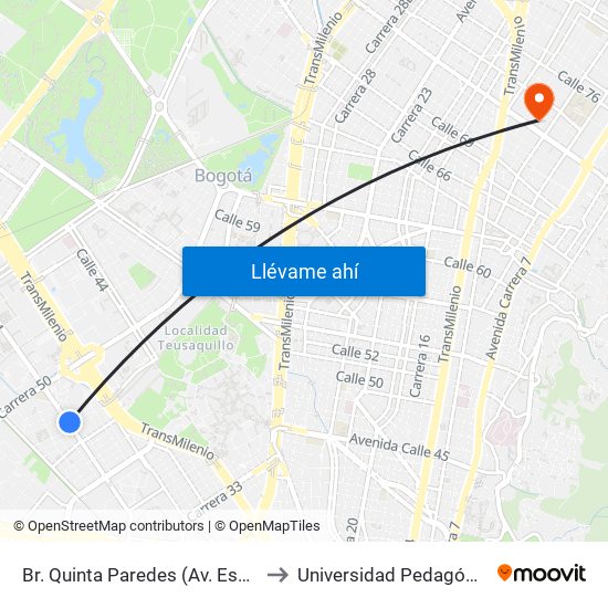 Br. Quinta Paredes (Av. Esperanza - Kr 45) to Universidad Pedagógica Nacional map