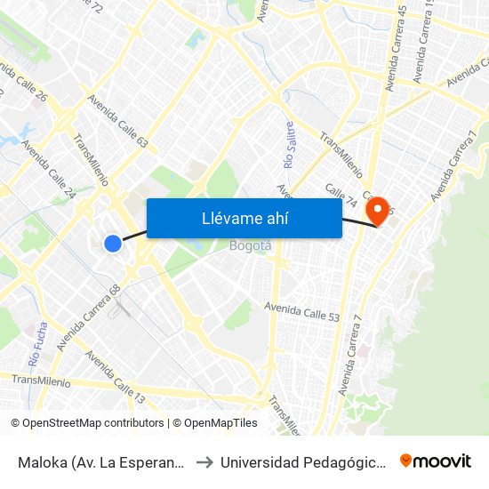 Maloka (Av. La Esperanza - Kr 69) to Universidad Pedagógica Nacional map