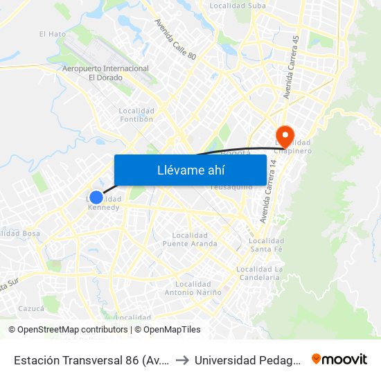 Estación Transversal 86 (Av. Américas - Kr 80c) to Universidad Pedagógica Nacional map