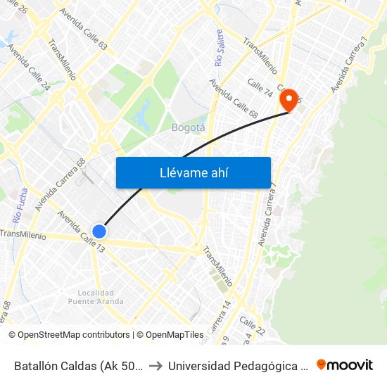 Batallón Caldas (Ak 50 - Cl 15) to Universidad Pedagógica Nacional map