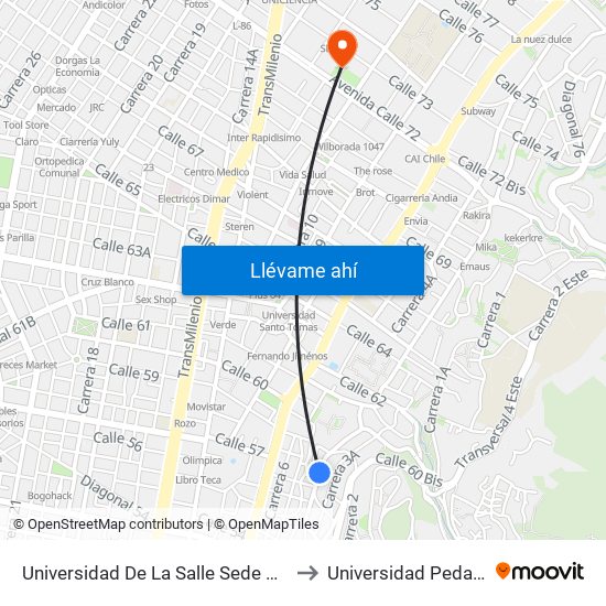 Universidad De La Salle Sede Chapinero (Kr 4 - Cl 58 Bis) to Universidad Pedagógica Nacional map