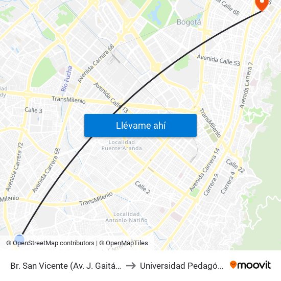 Br. San Vicente (Av. J. Gaitán C. - Cl 53b Sur) to Universidad Pedagógica Nacional map