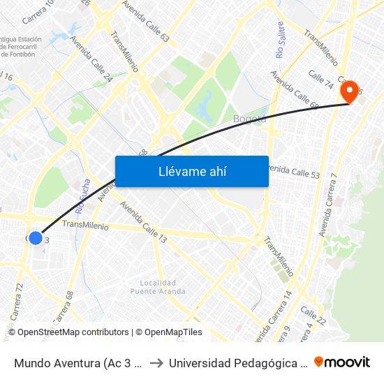 Mundo Aventura (Ac 3 - Kr 71c) to Universidad Pedagógica Nacional map