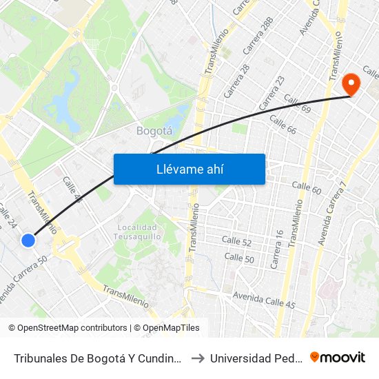 Tribunales De Bogotá Y Cundinamarca (Av. Esperanza - Kr 53) to Universidad Pedagógica Nacional map