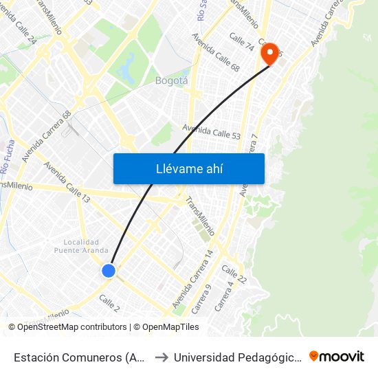 Estación Comuneros (Ac 6 - Ak 30) to Universidad Pedagógica Nacional map