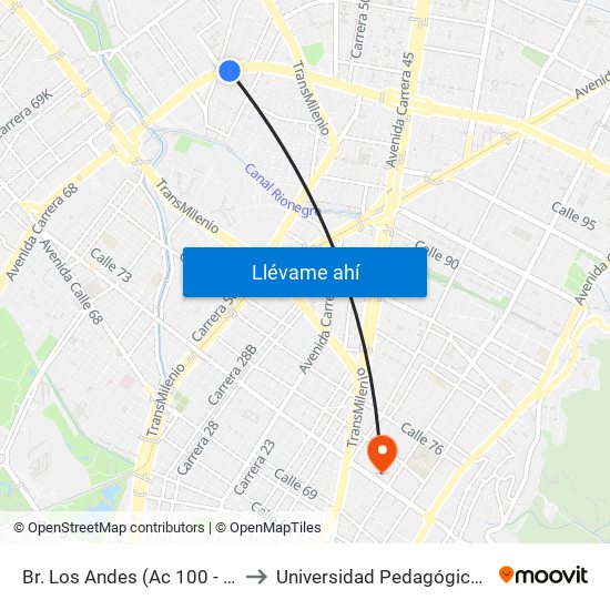 Br. Los Andes (Ac 100 - Kr 66) (B) to Universidad Pedagógica Nacional map