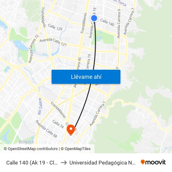 Calle 140 (Ak 19 - Cl 138) to Universidad Pedagógica Nacional map