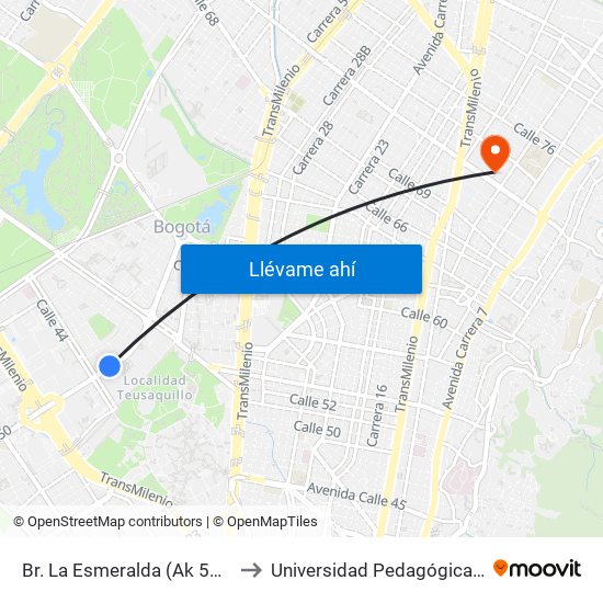 Br. La Esmeralda (Ak 50 - Cl 44b) to Universidad Pedagógica Nacional map