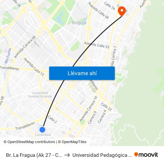 Br. La Fragua (Ak 27 - Cl 14 Sur) to Universidad Pedagógica Nacional map