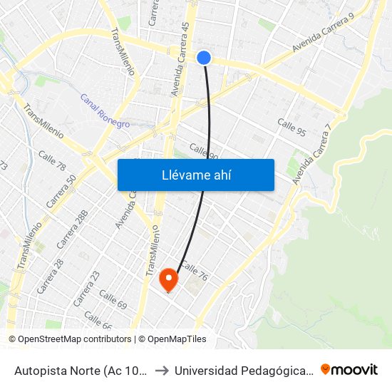 Autopista Norte (Ac 100 - Kr 21) to Universidad Pedagógica Nacional map