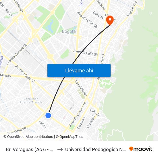 Br. Veraguas (Ac 6 - Ak 27) to Universidad Pedagógica Nacional map