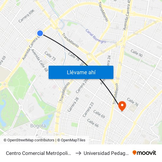 Centro Comercial Metrópolis (Ak 68 - Cl 76a) (A) to Universidad Pedagógica Nacional map