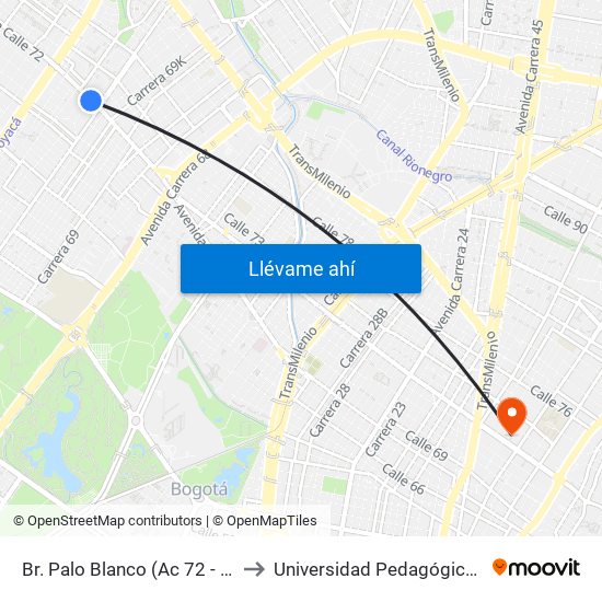 Br. Palo Blanco (Ac 72 - Ak 70) (A) to Universidad Pedagógica Nacional map