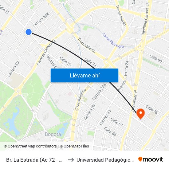 Br. La Estrada (Ac 72 - Kr 69k) (A) to Universidad Pedagógica Nacional map