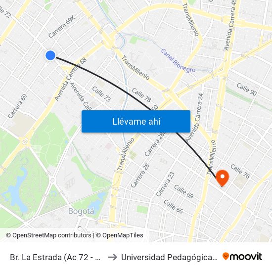 Br. La Estrada (Ac 72 - Kr 69) (A) to Universidad Pedagógica Nacional map