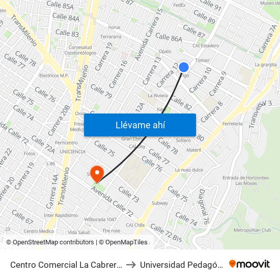 Centro Comercial La Cabrera (Ac 85 - Ak 11) to Universidad Pedagógica Nacional map