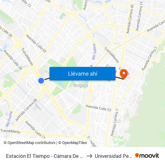 Estación El Tiempo - Cámara De Comercio De Bogotá (Ac 26 - Kr 68d) to Universidad Pedagógica Nacional map