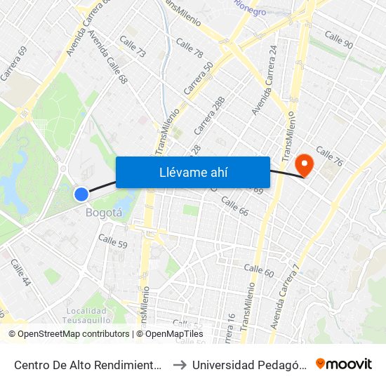 Centro De Alto Rendimiento (Ac 63 - Tv 59a) to Universidad Pedagógica Nacional map