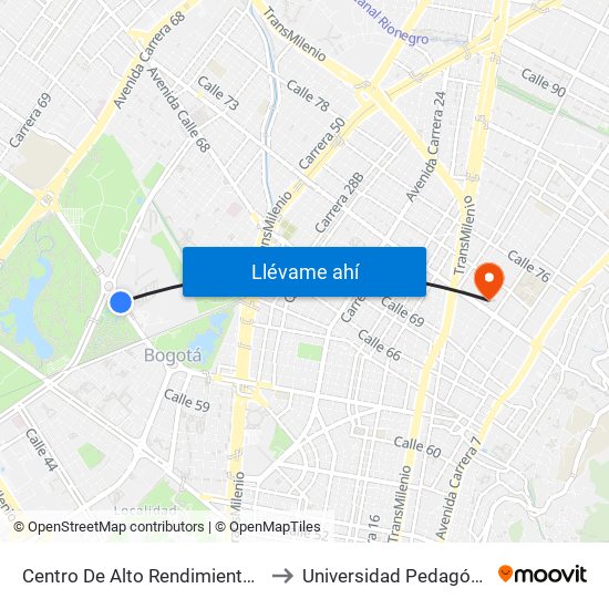 Centro De Alto Rendimiento (Ac 63 - Ak 60) to Universidad Pedagógica Nacional map