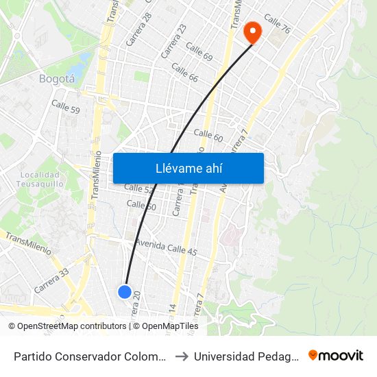 Partido Conservador Colombiano (Ak 24 - Cl 39) to Universidad Pedagógica Nacional map