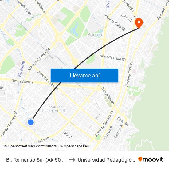 Br. Remanso Sur (Ak 50 - Cl 17 Sur) to Universidad Pedagógica Nacional map