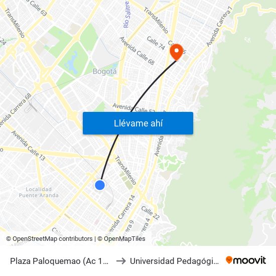 Plaza Paloquemao (Ac 19 - Kr 27) (A) to Universidad Pedagógica Nacional map