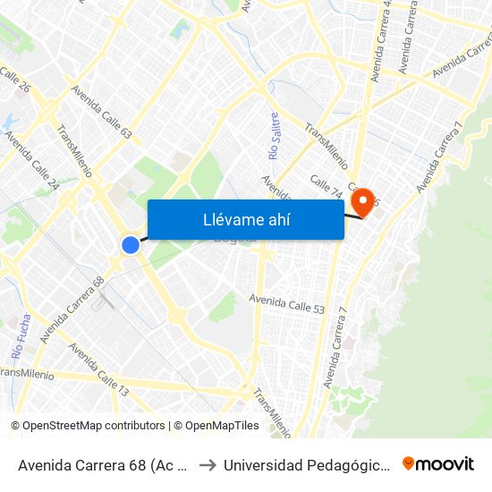 Avenida Carrera 68 (Ac 26 - Kr 68) to Universidad Pedagógica Nacional map