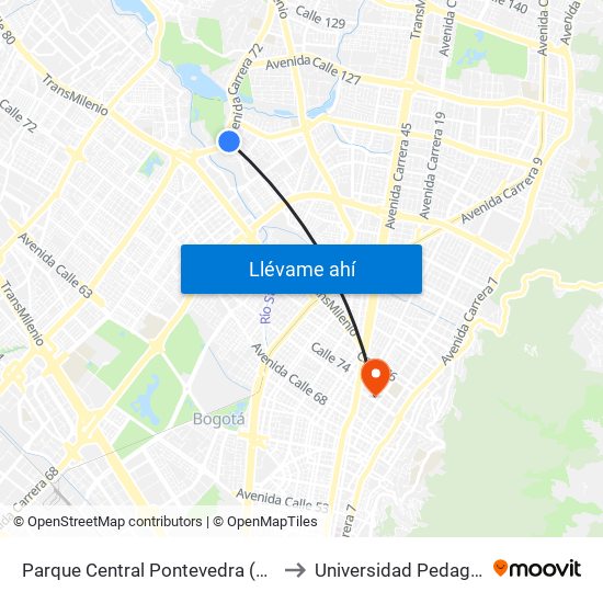 Parque Central Pontevedra (Av. Boyacá - Cl 97) (A) to Universidad Pedagógica Nacional map