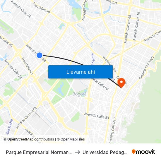Parque Empresarial Normandía (Ac 63 - Kr 73a) to Universidad Pedagógica Nacional map