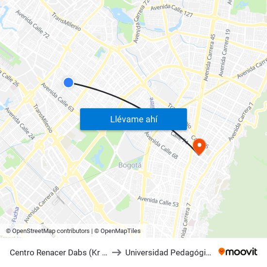 Centro Renacer Dabs (Kr 77a - Cl 64j) to Universidad Pedagógica Nacional map