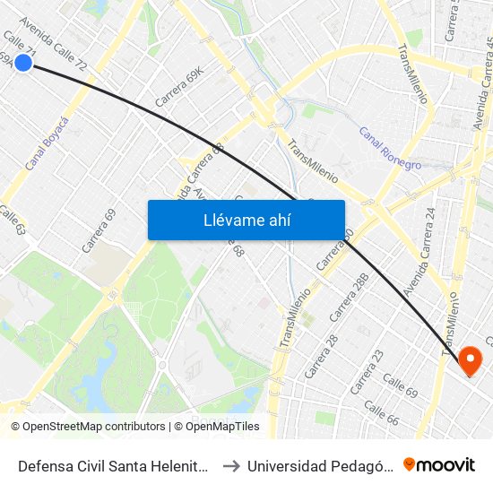 Defensa Civil Santa Helenita (Kr 77a - Cl 69a) to Universidad Pedagógica Nacional map