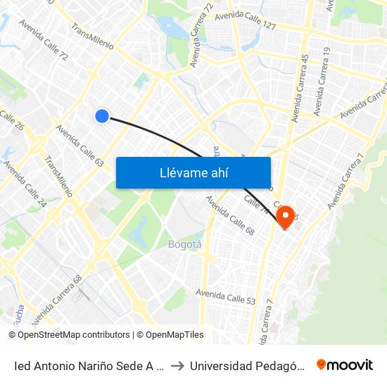 Ied Antonio Nariño Sede A (Kr 77a - Cl 67) to Universidad Pedagógica Nacional map