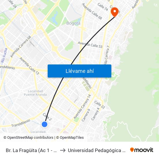 Br. La Fragüita (Ac 1 - Kr 25a) to Universidad Pedagógica Nacional map
