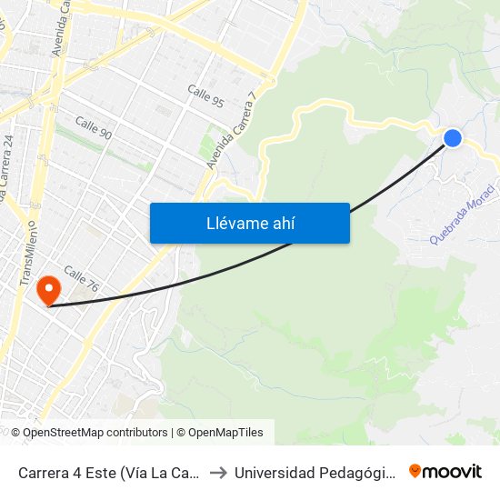 Carrera 4 Este (Vía La Calera Km 4,5) to Universidad Pedagógica Nacional map