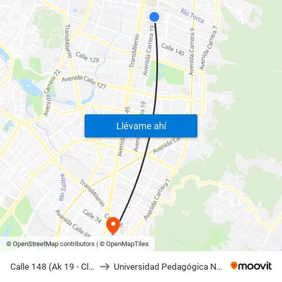 Calle 148 (Ak 19 - Cl 148) to Universidad Pedagógica Nacional map