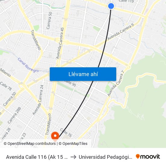 Avenida Calle 116 (Ak 15 - Ac 116) (A) to Universidad Pedagógica Nacional map