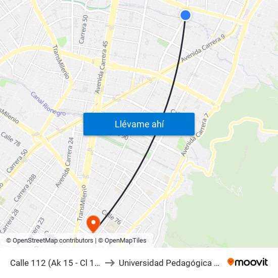 Calle 112 (Ak 15 - Cl 112) (A) to Universidad Pedagógica Nacional map