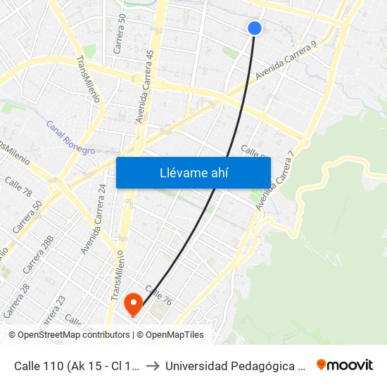 Calle 110 (Ak 15 - Cl 110) (A) to Universidad Pedagógica Nacional map