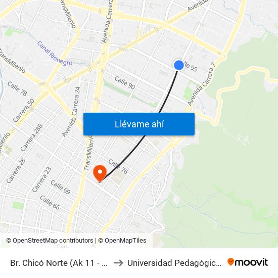 Br. Chicó Norte (Ak 11 - Cl 94a) (A) to Universidad Pedagógica Nacional map